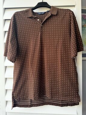Ralph Lauren Golf Men's Brown Polo with White Micro Dot Pattern Size Large
